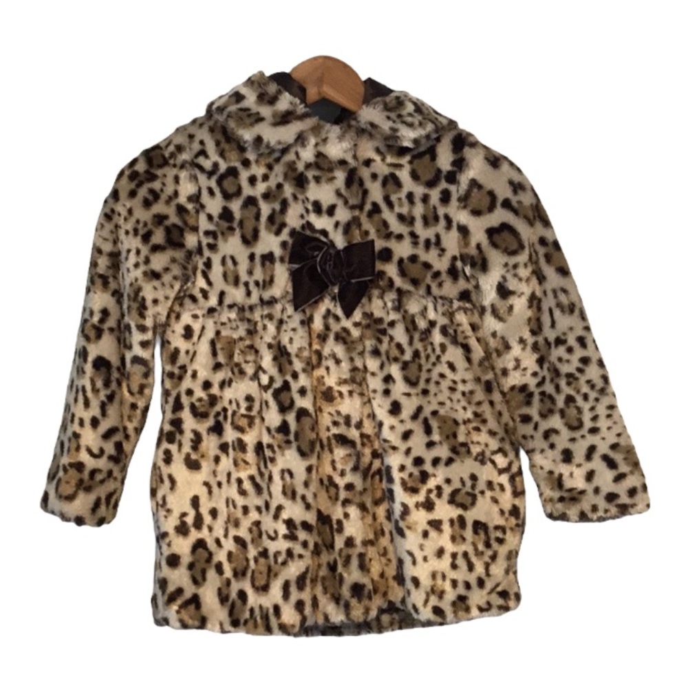 Beautiful Faux Fur Hooded Coat with Animal Print by BCX Girl Size 6X